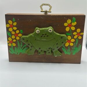 Wood Plaque Hand‎ Painted Frog Wall Art Home Decor MCM Vintage Unique